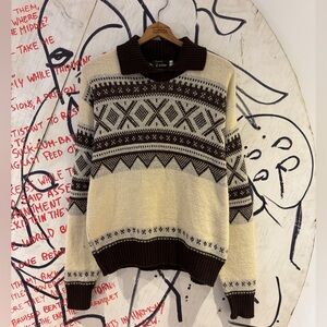 Vintage 70s Parkley Fair Isle Collared Knit Sweater